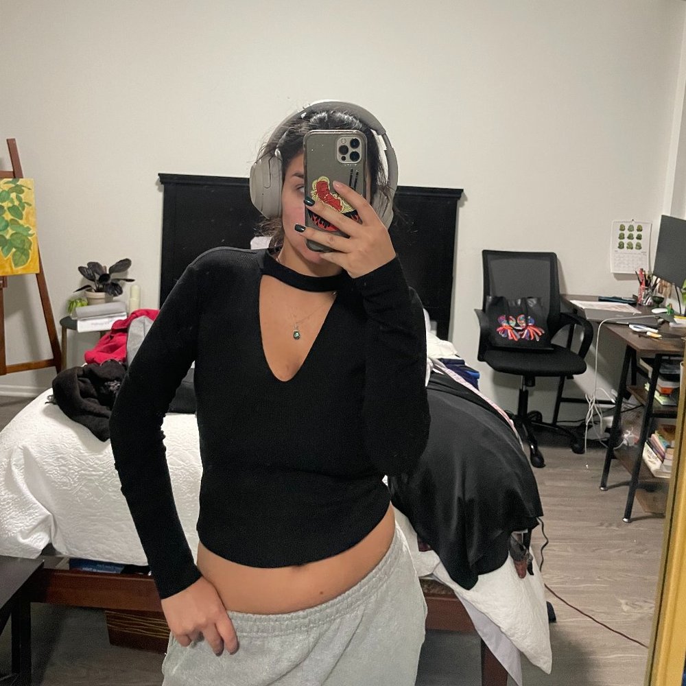 Zara black cut out long sleeve shirt